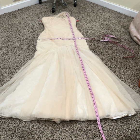 Monique Lhullier Wedding Dress Size 0P 0 Petite Cream Pleated Lace One Shoulder - Picture 13 of 13